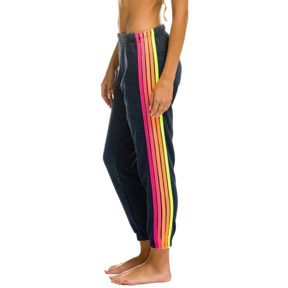 Aviator Nation five stripe sweat pants heather navy neon XS